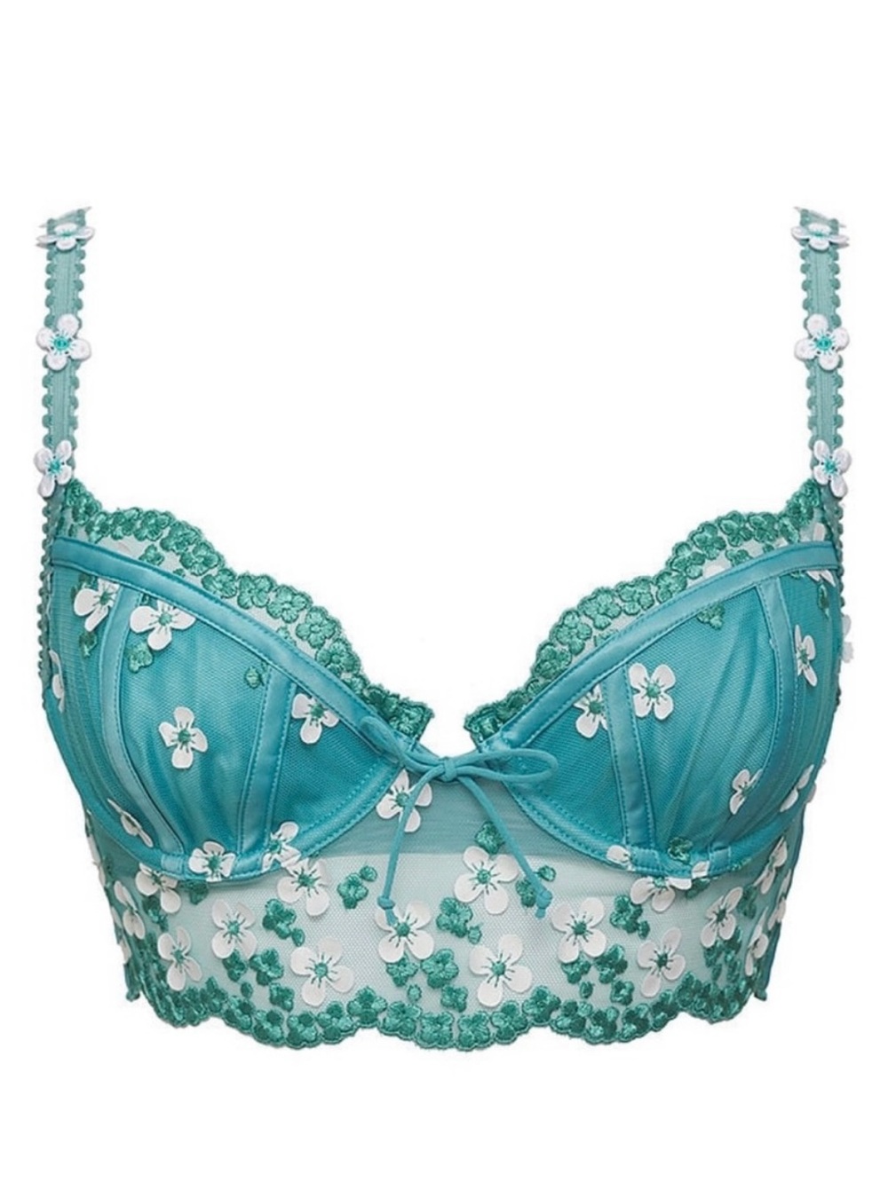 For Love And Lemons Teal Floral Embroidered Longline Bra